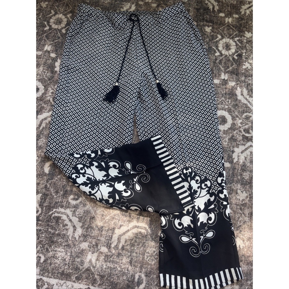 Chico's Black & White Cropped Wide-Leg Pants